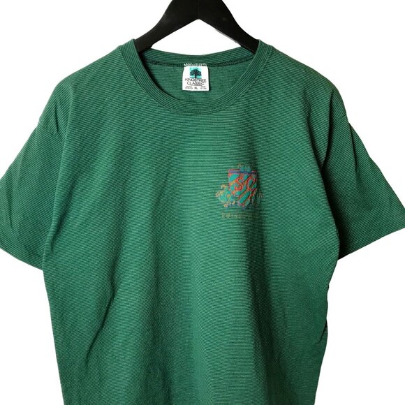 Edisto Beach SC Vintage Green L Striped Tee with Embroidered Crest Adult Unisex - Picture 1 of 11